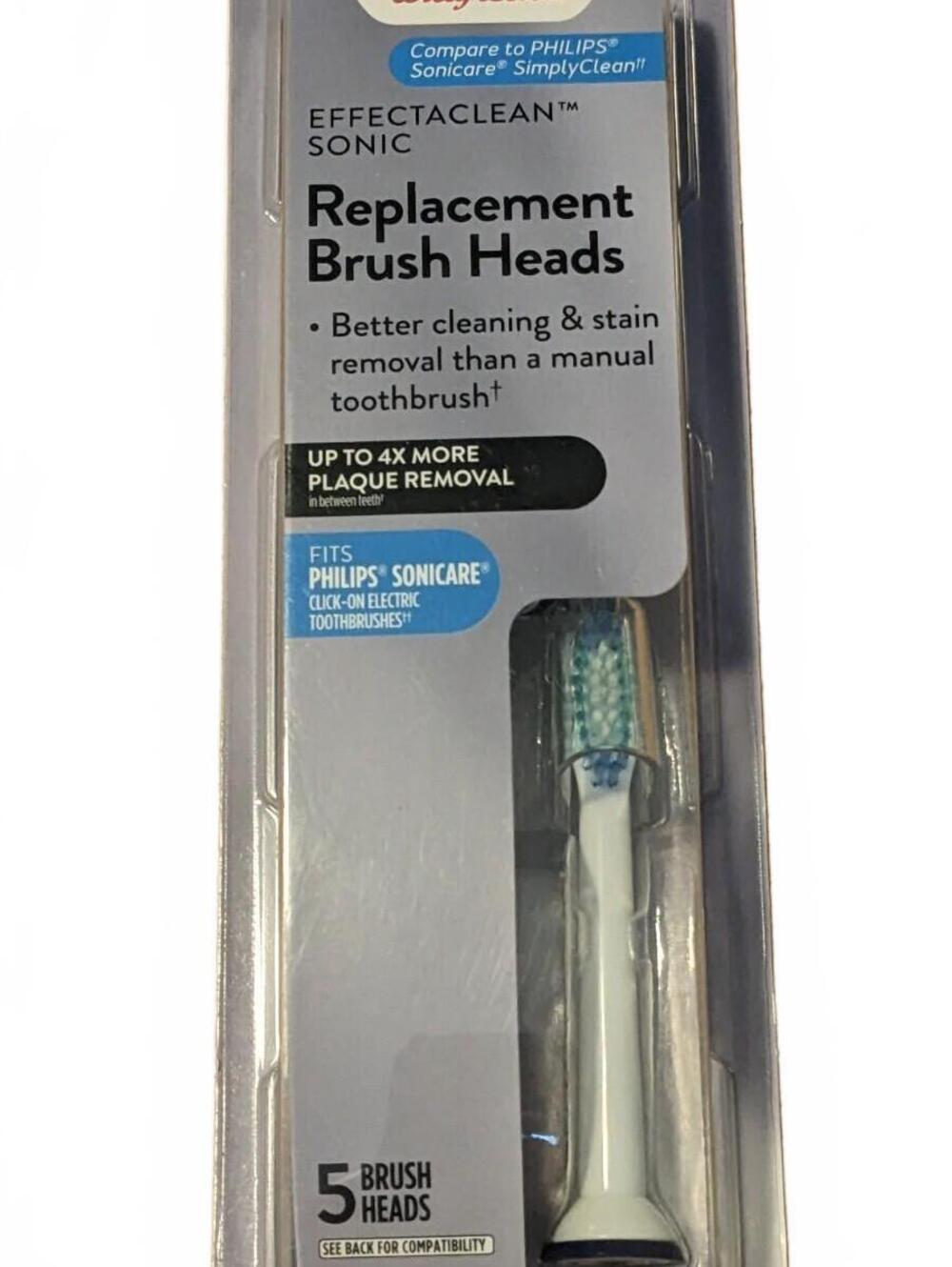 Walgreens EFFECTACLEAN SONIC 5-Replacement Brush Heads, Compare to Sonicare